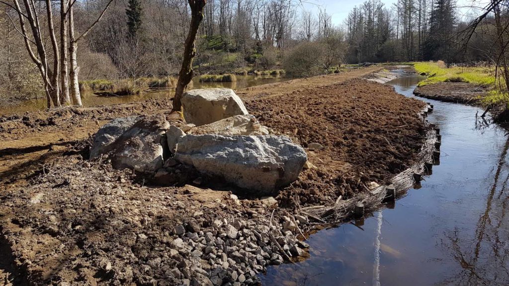 protection de berge avec des pieux et branches en fagot